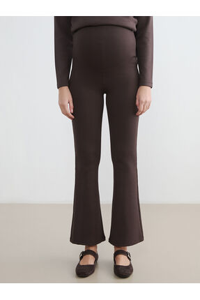 Kahverengi Karın Panelli İspanyol Paça Hamile Tayt Pantolon Image 1