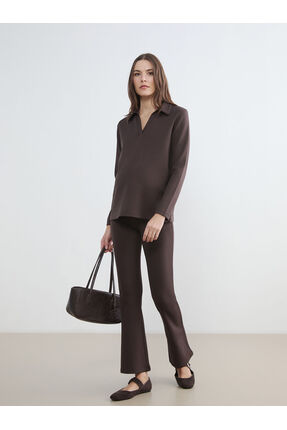 Kahverengi Karın Panelli İspanyol Paça Hamile Tayt Pantolon Image 0