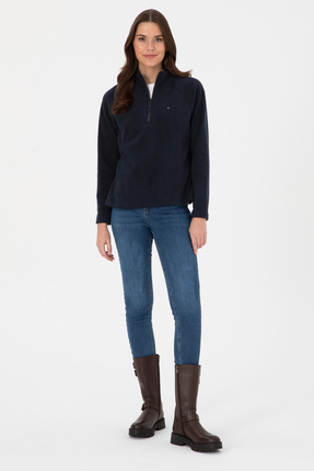 Kadın Lacivert Fermuarlı Dik Yaka Polar Sweatshirt 50316714-VR059 Image 3