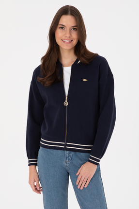 Kadın Lacivert Fermuarlı Bisiklet Yaka Triko Hırka 50314650-VR033 Image 0