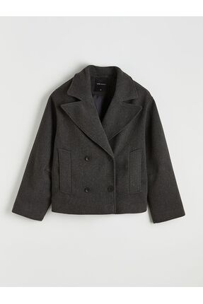 Kruvaze Yaka Oversize Kadın Kaşe Kaban Image 0