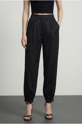Jakarlı Ballon Fit Pantolon Siyah Image 1