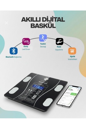 Dijital Baskül Yağ Su Kas Vücut Kitle Endeksi Kilo Ölçer Tartı Image 0