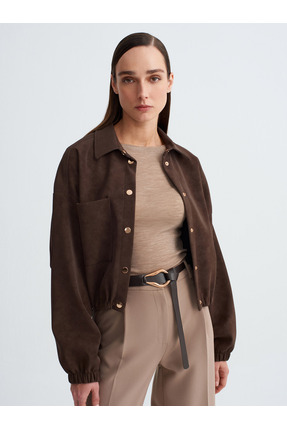60781 Süet Bomber Ceket-Kahve Image 3