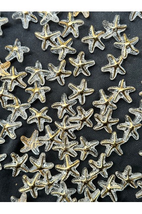 25 Adet Deniz Yıldızı Boncuk 19 mm | Şeffaf Altın Yaldızlı | Plastik Image 1