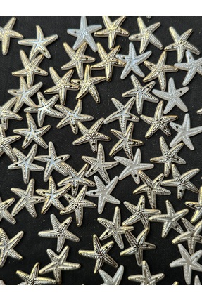 50 Adet 22 mm Deniz Yıldızı Plastik Boncuk Beyaz Altın Yaldız Image 1