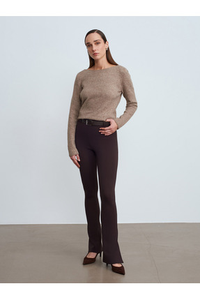 10836 Yün Karışımlı Parıltılı Kayık Yaka Kazak-Açık Vizon Image 3