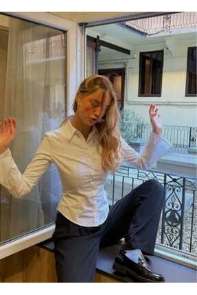 KADIN BEYAZ BELDEN OTURTMALI İSPANYOL KOL DÜĞMELİ Image 3