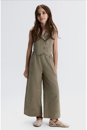 LİMİ kız çocuk yumuşak dokulu kabartmalı yelek bol pantolon 2 parça takım Image 0