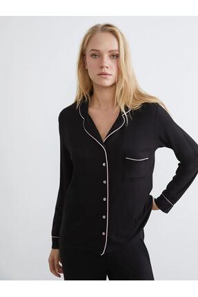 Siyah Gömlek Yaka Kadın Pijama Takımı (S6) Image 1