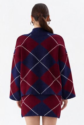 KADIN BAKLAVA DESENLİ MİNİ ETEKLİ TAKIM Image 3