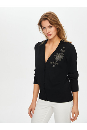 Boncuk Nakış Detaylı Triko Hırka Image 1