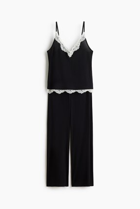 Dantel Şeritli ve Ribanalı Pijama Takımı Image 3