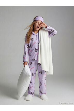 RMZ GİYİM FARKIYLA Gömlek Yaka Kuromi Baskılı Kız Çocuk Pijama Takımı Image 1