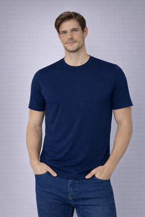 Erkek Slim Fit 3’lü Paket Pamuklu Basic Bisiklet Yaka Tişört Image 1