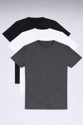 Erkek Slim Fit 3’lü Paket Pamuklu Basic Bisiklet Yaka Tişört Image 0