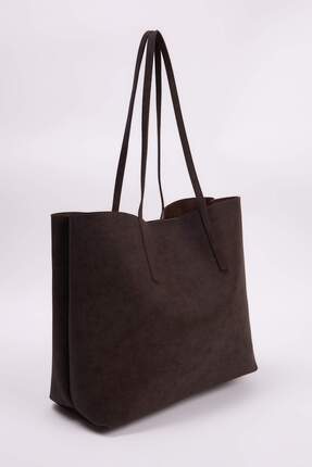 Kahverengi Nubuk Bilgisayar Çantalı/Yavrulu Kadın Maksi Boy Omuz Çantası TAKSS26OC00031 Image 3