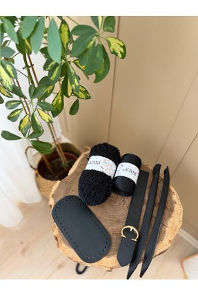 Floransa Siyah Çanta Örgü Kiti - Kuzu Ipi / Çanta Tabanı (10X20), Çanta Kulbu, Çanta Örgü Ipi Image 3