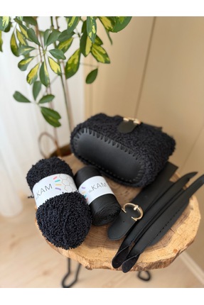 Floransa Siyah Çanta Örgü Kiti - Kuzu Ipi / Çanta Tabanı (10X20), Çanta Kulbu, Çanta Örgü Ipi Image 1