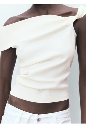 Asimetrik straplez bluz Image 6