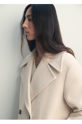 Yün karışımlı kruvaze palto Image 5