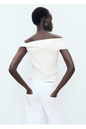 Asimetrik straplez bluz Image 3