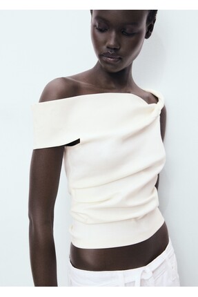 Asimetrik straplez bluz Image 0