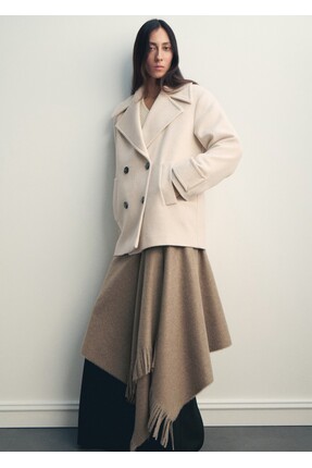 Yün karışımlı kruvaze palto Image 6