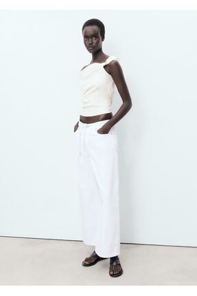 Asimetrik straplez bluz Image 1