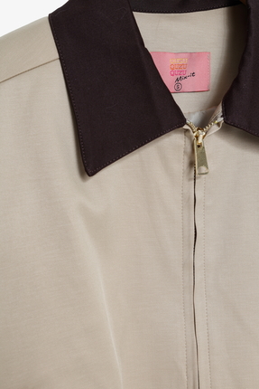 Kontrast Yaka Fermuarlı Bomber Ceket Bej Image 1