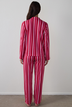 Fuşya Bloom Stripes Gömlek Pantolon Pijama Takımı Image 4