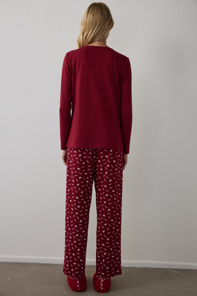 Bordo It's Saturday Pantolon Pijama Takımı Image 3