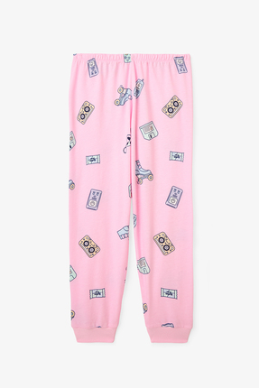 Kız Çocuk Retro Oyuncak Desenli Pamuklu Uzun Kollu 2'li Pijama Takımı Image 3