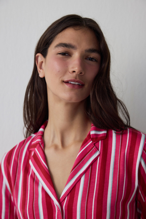 Fuşya Bloom Stripes Gömlek Pantolon Pijama Takımı Image 2