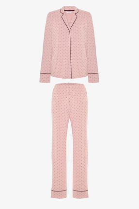 Pembe Puantiyeli Oversize Gömlek Yaka Pijama Takımı Image 4