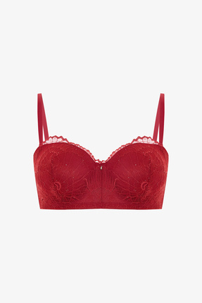 Kırmızı Lotus Sequin Lace Sütyen Image 4