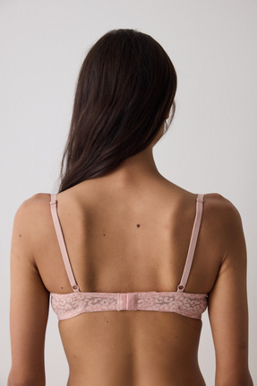 Açık Gül Kurusu Lol Up Lace Çiçekli Balenli Push Up Sütyen Image 2