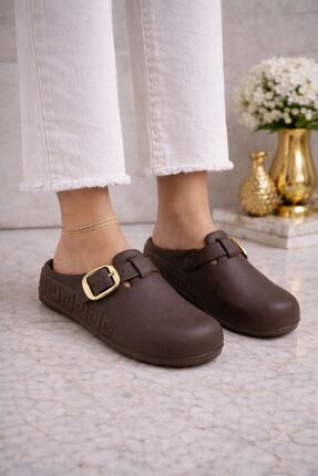 Önü Kapalı Masaj Tabanlı Anatomik Yumuşak Günlük Sabo Terlik Kahverengi Image 1