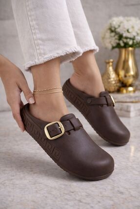 Önü Kapalı Masaj Tabanlı Anatomik Yumuşak Günlük Sabo Terlik Kahverengi Image 0