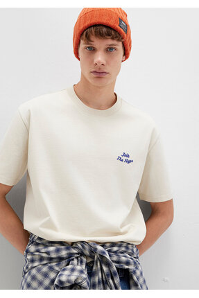 Baskılı Bej Tişört Loose Fit / Bol Rahat Kesim 0613046-70140 Image 0