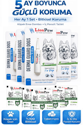 2'li Set Köpek 10-20 Kg Bitkisel İç Dış Anti Parazit Ense Bitkisel Damla Seti - 5 Damla 5 Tablet Image 0