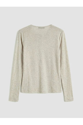 Bej Bisiklet Yaka Dantel Detaylı Kadın Body Image 7