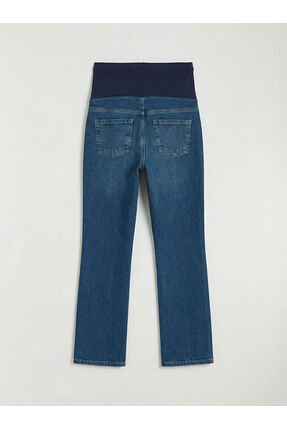 İndigo Karın Panelli Straight Fit Hamile Jean Pantolon Image 1