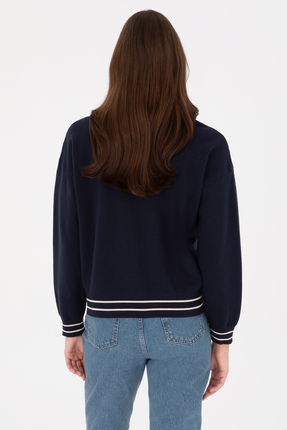 Kadın Lacivert Fermuarlı Bisiklet Yaka Triko Hırka 50314650-VR033 Image 4