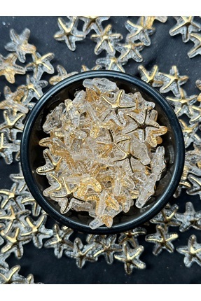 25 Adet Deniz Yıldızı Boncuk 19 mm | Şeffaf Altın Yaldızlı | Plastik Image 2