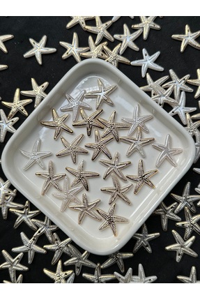 50 Adet 22 mm Deniz Yıldızı Plastik Boncuk Beyaz Altın Yaldız Image 2