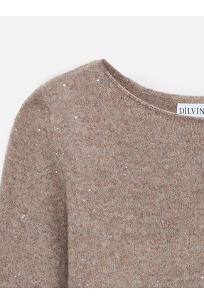 10836 Yün Karışımlı Parıltılı Kayık Yaka Kazak-Açık Vizon Image 6