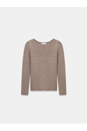 10836 Yün Karışımlı Parıltılı Kayık Yaka Kazak-Açık Vizon Image 4