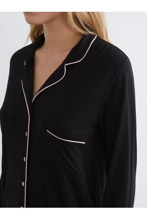 Siyah Gömlek Yaka Kadın Pijama Takımı (S6) Image 2