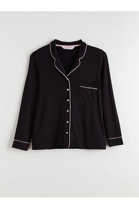 Siyah Gömlek Yaka Kadın Pijama Takımı (S6) Image 5